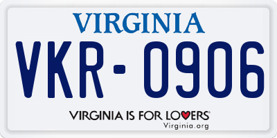 VA license plate VKR0906