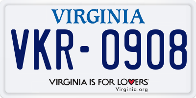 VA license plate VKR0908