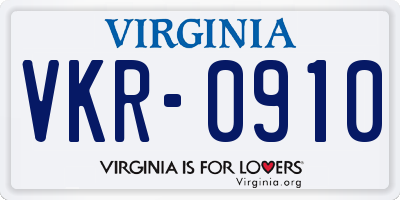 VA license plate VKR0910