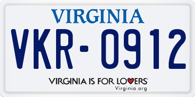 VA license plate VKR0912