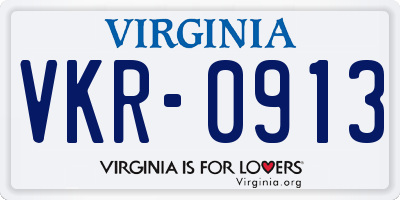 VA license plate VKR0913
