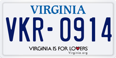 VA license plate VKR0914