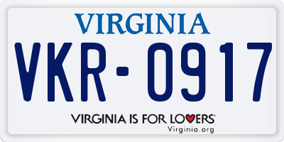 VA license plate VKR0917