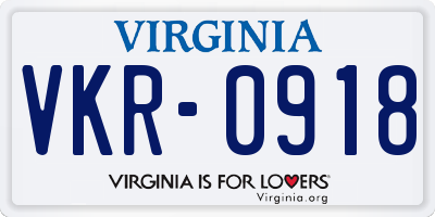 VA license plate VKR0918