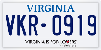 VA license plate VKR0919