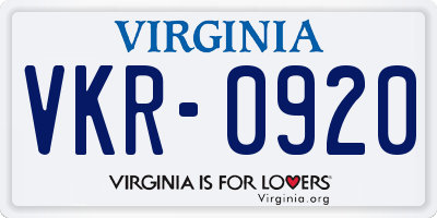 VA license plate VKR0920