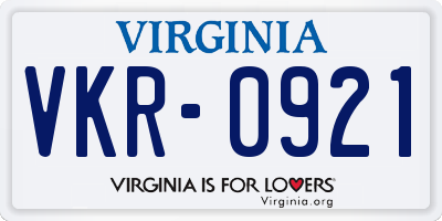 VA license plate VKR0921