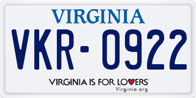 VA license plate VKR0922