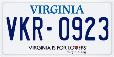 VA license plate VKR0923