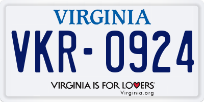 VA license plate VKR0924