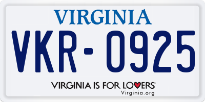 VA license plate VKR0925
