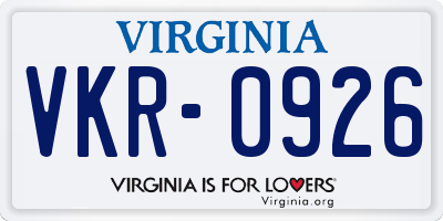 VA license plate VKR0926
