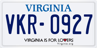 VA license plate VKR0927