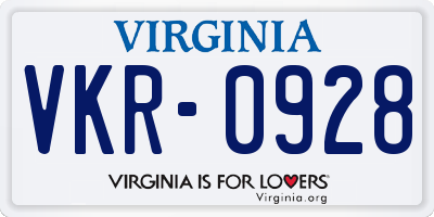 VA license plate VKR0928
