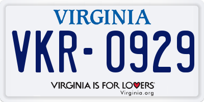 VA license plate VKR0929