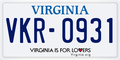 VA license plate VKR0931