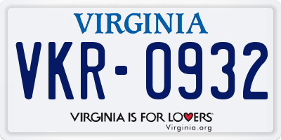 VA license plate VKR0932