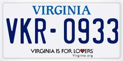 VA license plate VKR0933