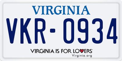 VA license plate VKR0934