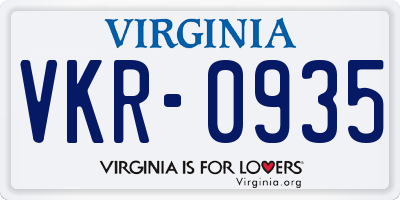 VA license plate VKR0935
