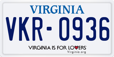 VA license plate VKR0936