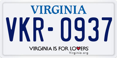 VA license plate VKR0937
