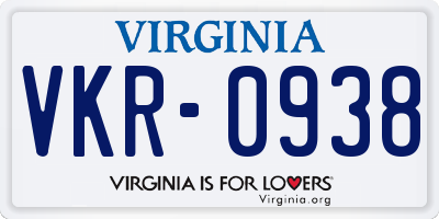 VA license plate VKR0938