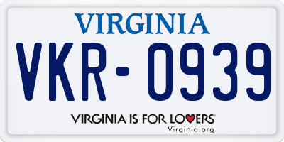 VA license plate VKR0939