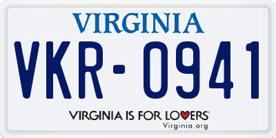 VA license plate VKR0941