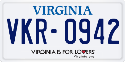 VA license plate VKR0942