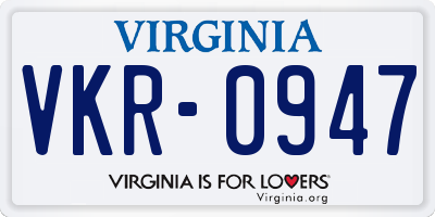 VA license plate VKR0947