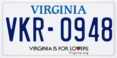 VA license plate VKR0948