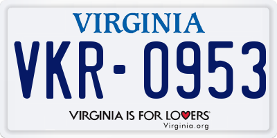 VA license plate VKR0953
