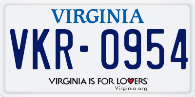 VA license plate VKR0954