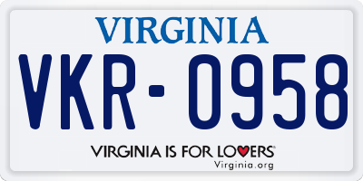 VA license plate VKR0958
