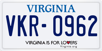 VA license plate VKR0962