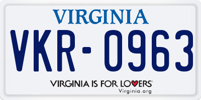 VA license plate VKR0963