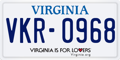 VA license plate VKR0968