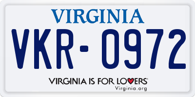 VA license plate VKR0972