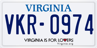 VA license plate VKR0974