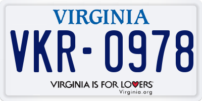 VA license plate VKR0978