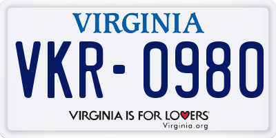 VA license plate VKR0980