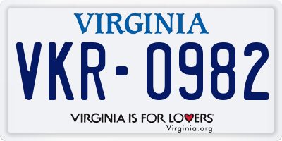VA license plate VKR0982