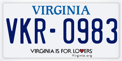 VA license plate VKR0983