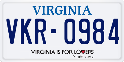 VA license plate VKR0984