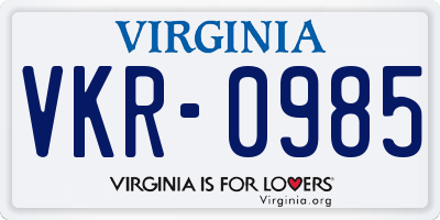 VA license plate VKR0985