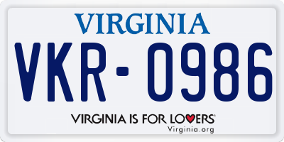VA license plate VKR0986