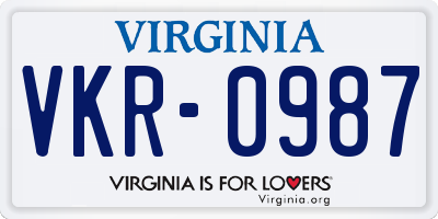 VA license plate VKR0987