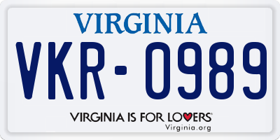 VA license plate VKR0989