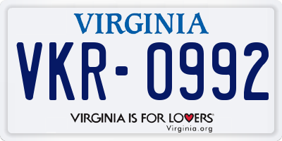 VA license plate VKR0992